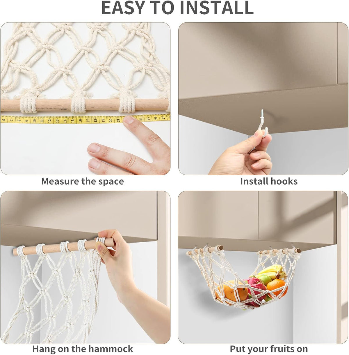 Under-Cabinet Hanging Fruit Hammock with 2 Hooks
