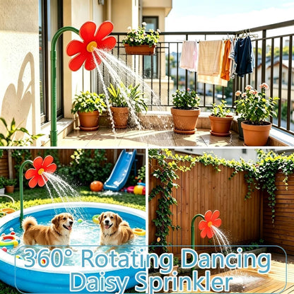 360° Rotating Dancing Daisy Sprinkler for Lawn, Garden and Dogs, Red