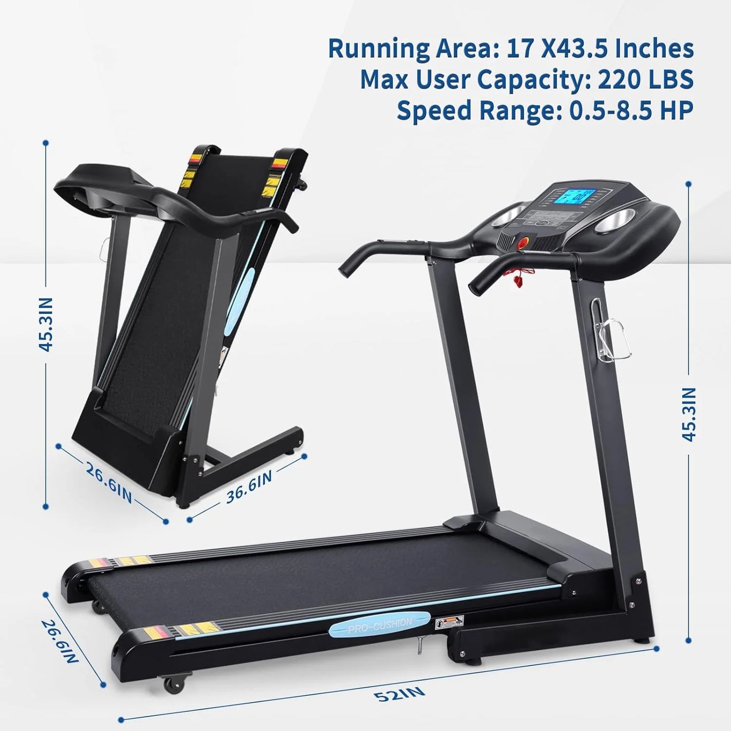 Auto Incline Folding Treadmill - 12 Levels, 2.5 HP, 15 Preset Programs, 8.5 MPH for Home Fitness