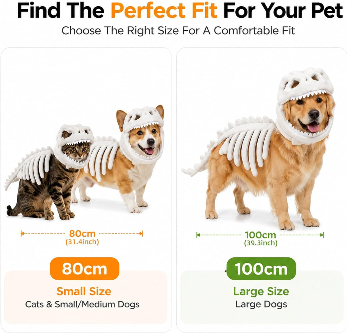 Glow-In-The-Dark Plush Pet Dinosaur Costume, White, Small