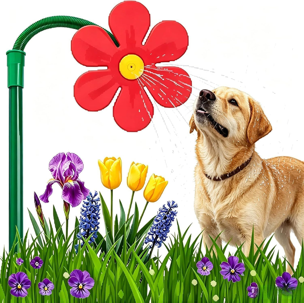 360° Rotating Dancing Daisy Sprinkler for Lawn, Garden and Dogs, Red