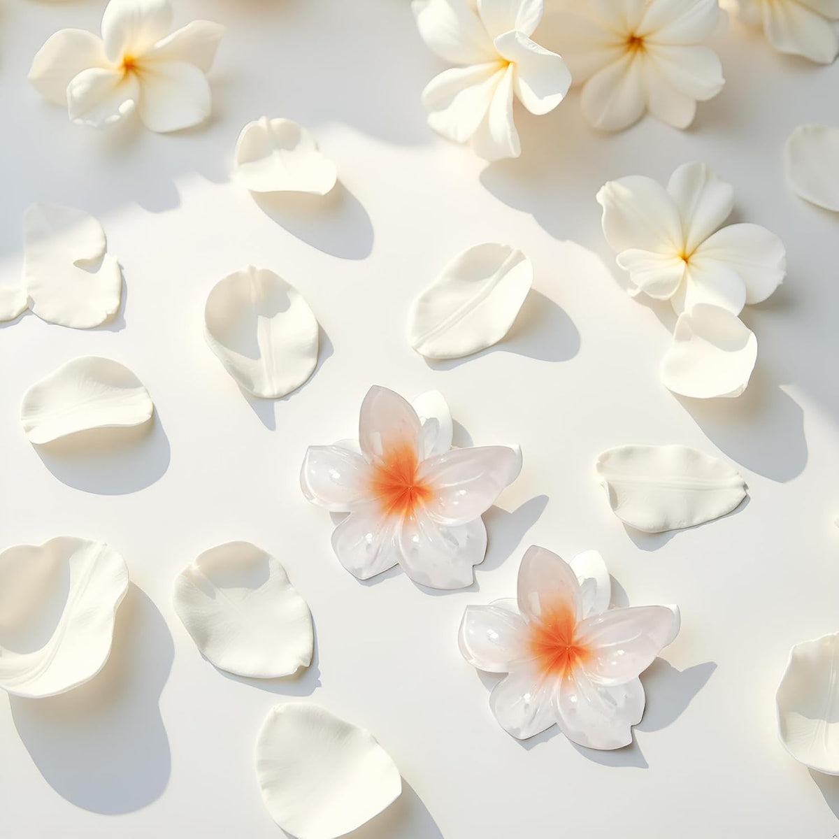 Plumeria Flower Claw Clips, 2-Pack, White