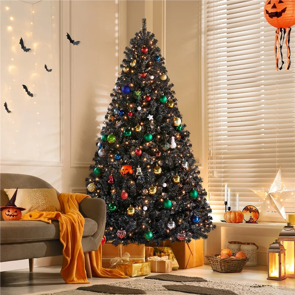 Stunning 7.5' Prelit Black Hinged Spruce Artificial Christmas Tree with Clear Incandescent Lights