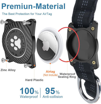 Glow-In-The-Dark Reflective Dog Collar with Waterproof Tracker Holder, Compatible with Apple Airtag, Blue, Medium