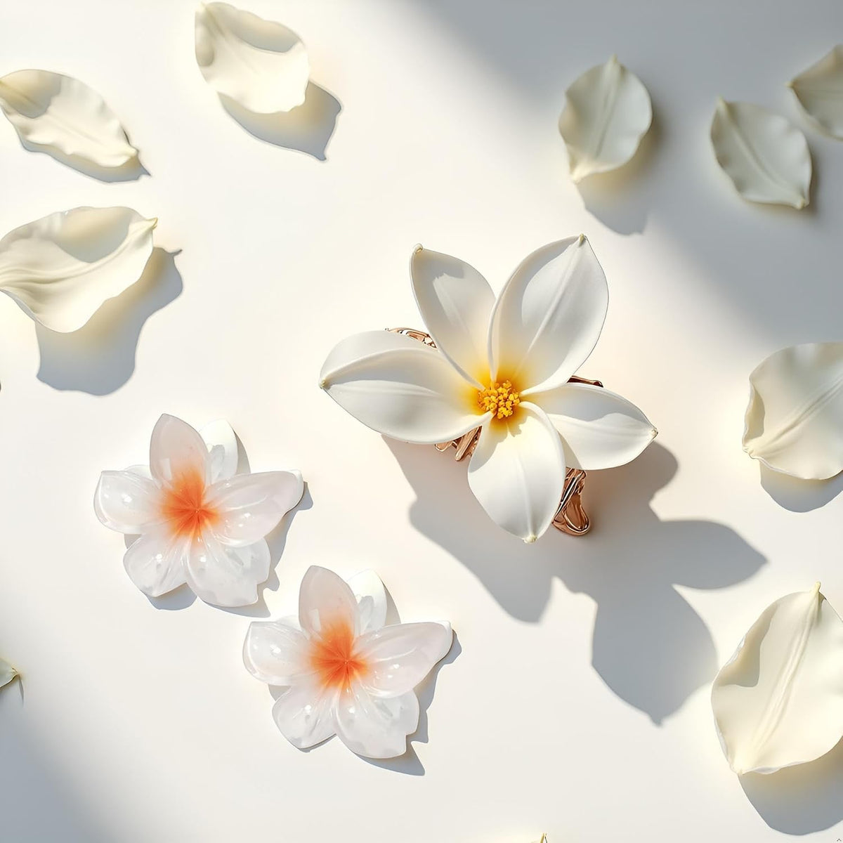 Plumeria Flower Claw Clips, 2-Pack, White