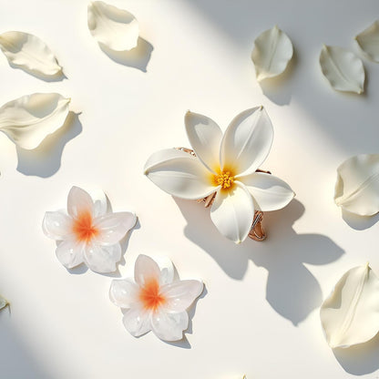 Plumeria Flower Claw Clips, 2-Pack, White