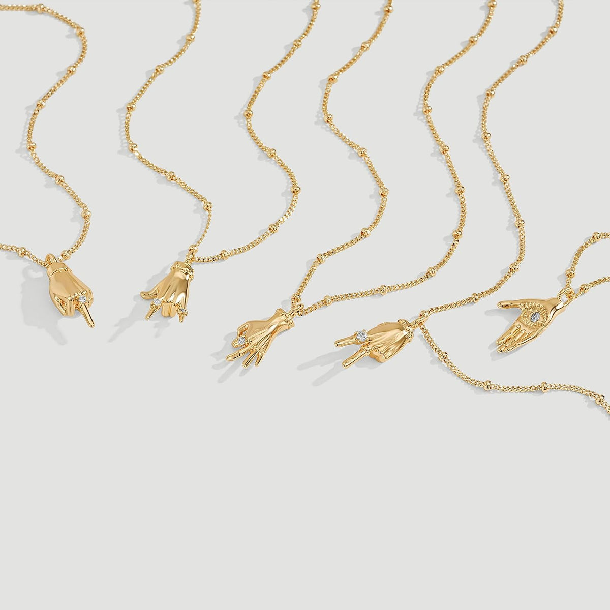 Dainty Gold Sign-Language Hand Pendant Necklace, 14K Gold Plated