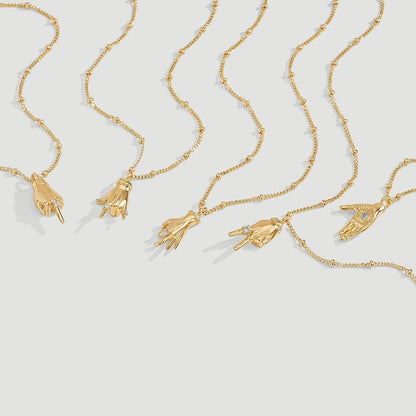 Dainty Gold Sign-Language Hand Pendant Necklace, 14K Gold Plated