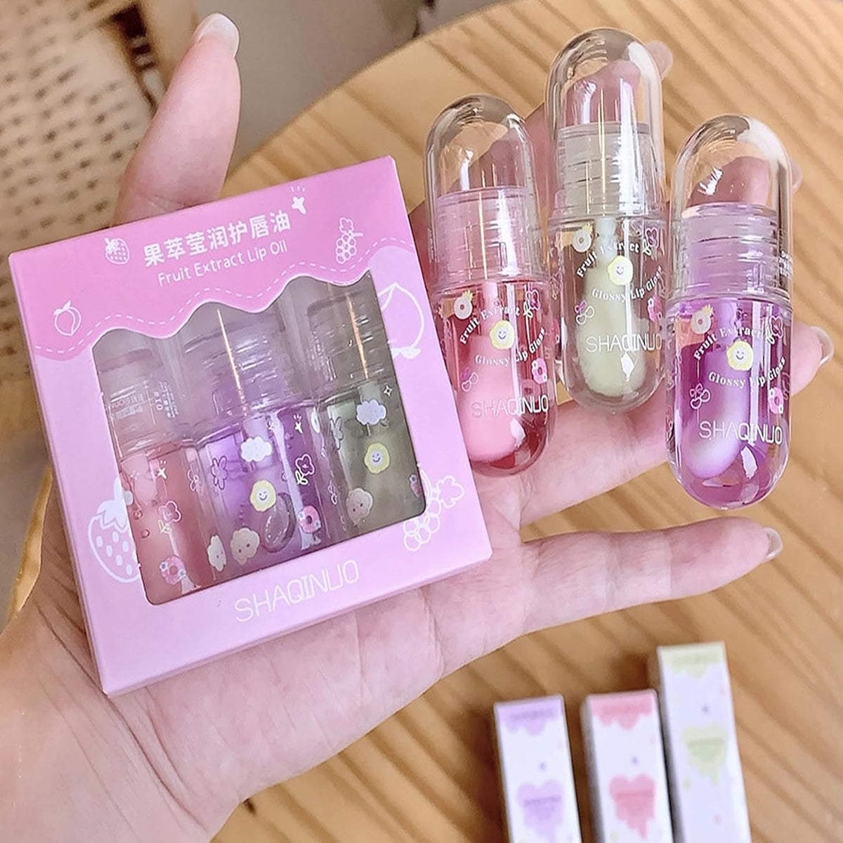 Tinted Fruit-Flavored Lip Oil Set, 4-Pack, High-Shine Moisturizing