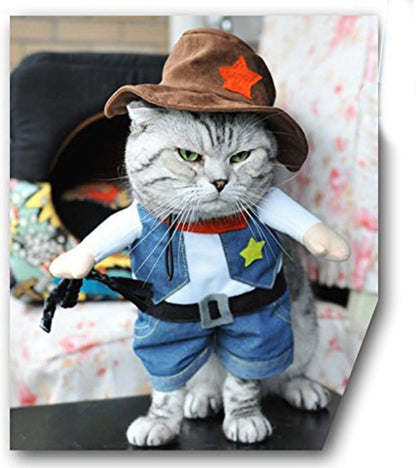 Cowboy Pet Costume with Hat for Cats and Small Dogs, Small