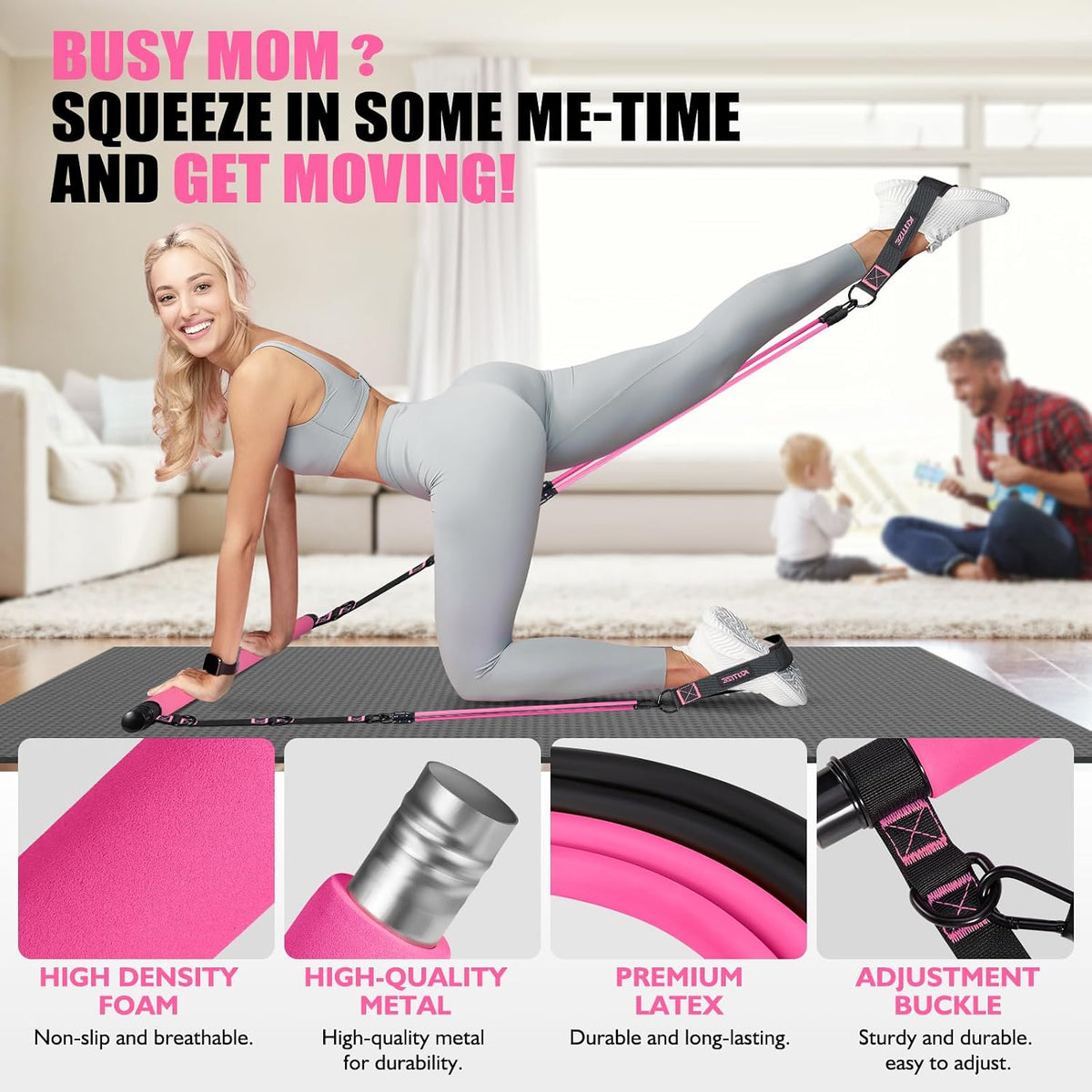 Pilates Bar Kit with Resistance Bands, Full-Body Home Workout