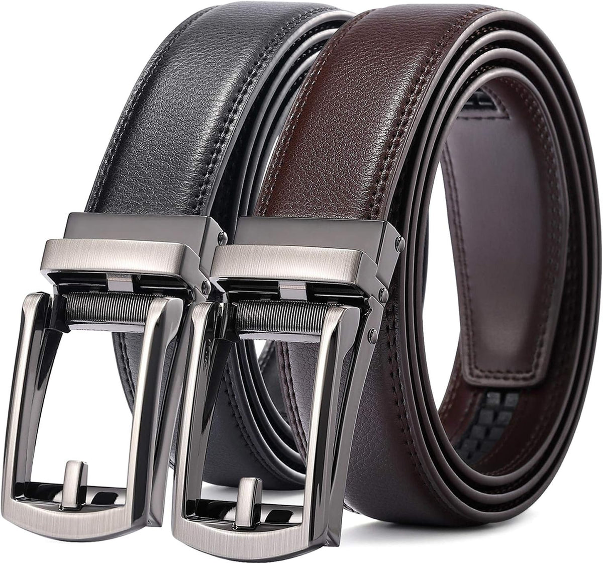 Men'S Leather Ratchet Belts, 2-Pack, Automatic Click Buckle, Trim to Fit