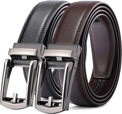 Men'S Leather Ratchet Belts, 2-Pack, Automatic Click Buckle, Trim to Fit
