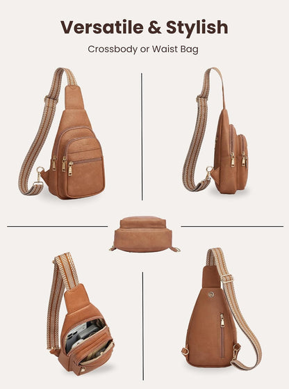Vegan Leather Crossbody Sling Bag with Anti-Theft Pocket, Brown