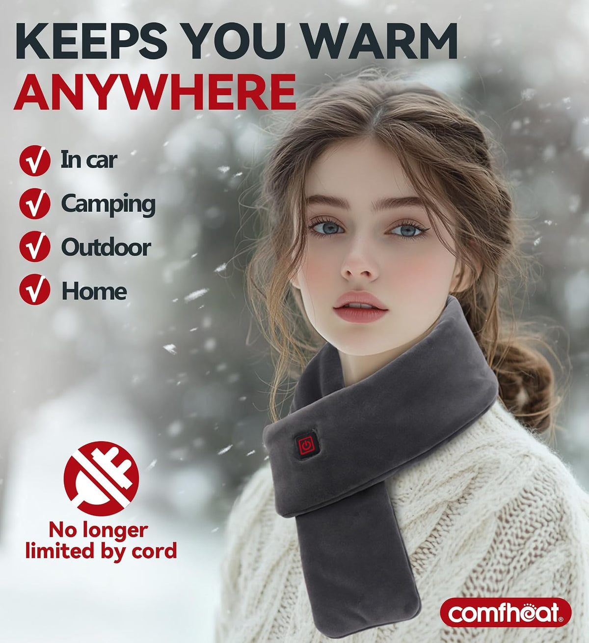 Cordless Heated Neck Wrap with 5000Mah Battery, Rechargeable Heated Scarf