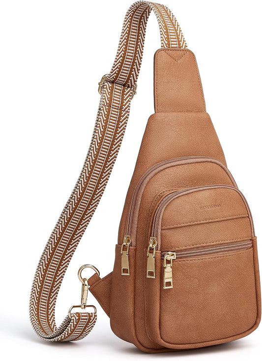 Vegan Leather Crossbody Sling Bag with Anti-Theft Pocket, Brown