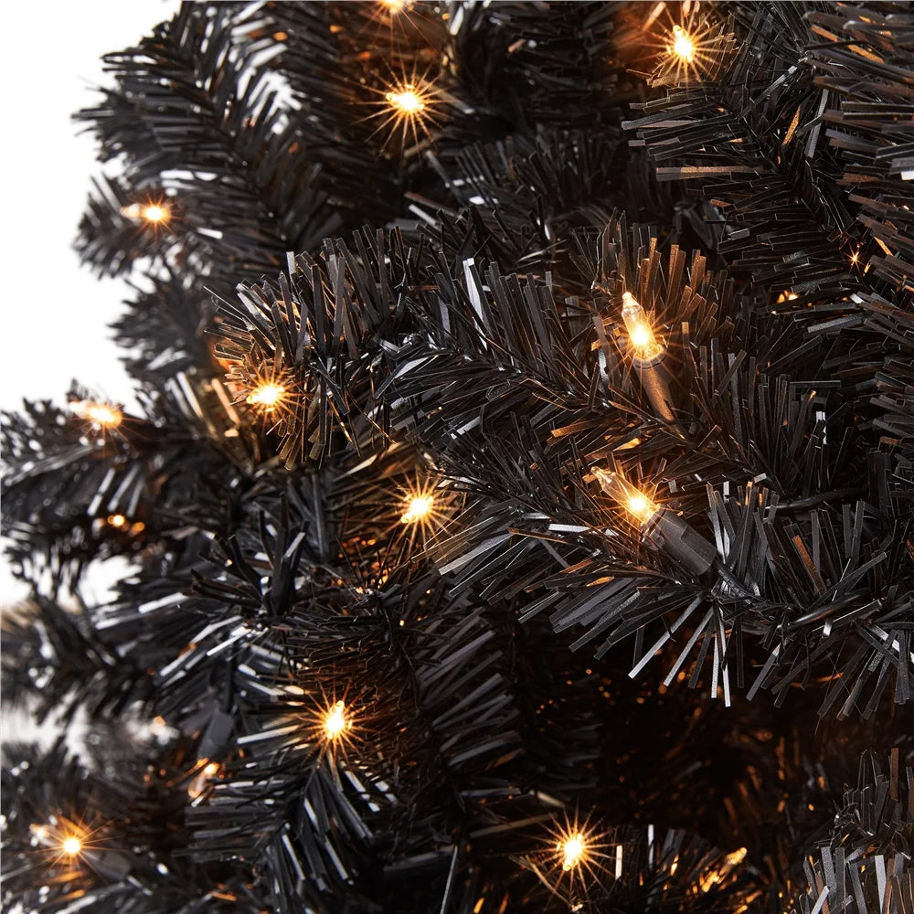 Stunning 7.5' Prelit Black Hinged Spruce Artificial Christmas Tree with Clear Incandescent Lights