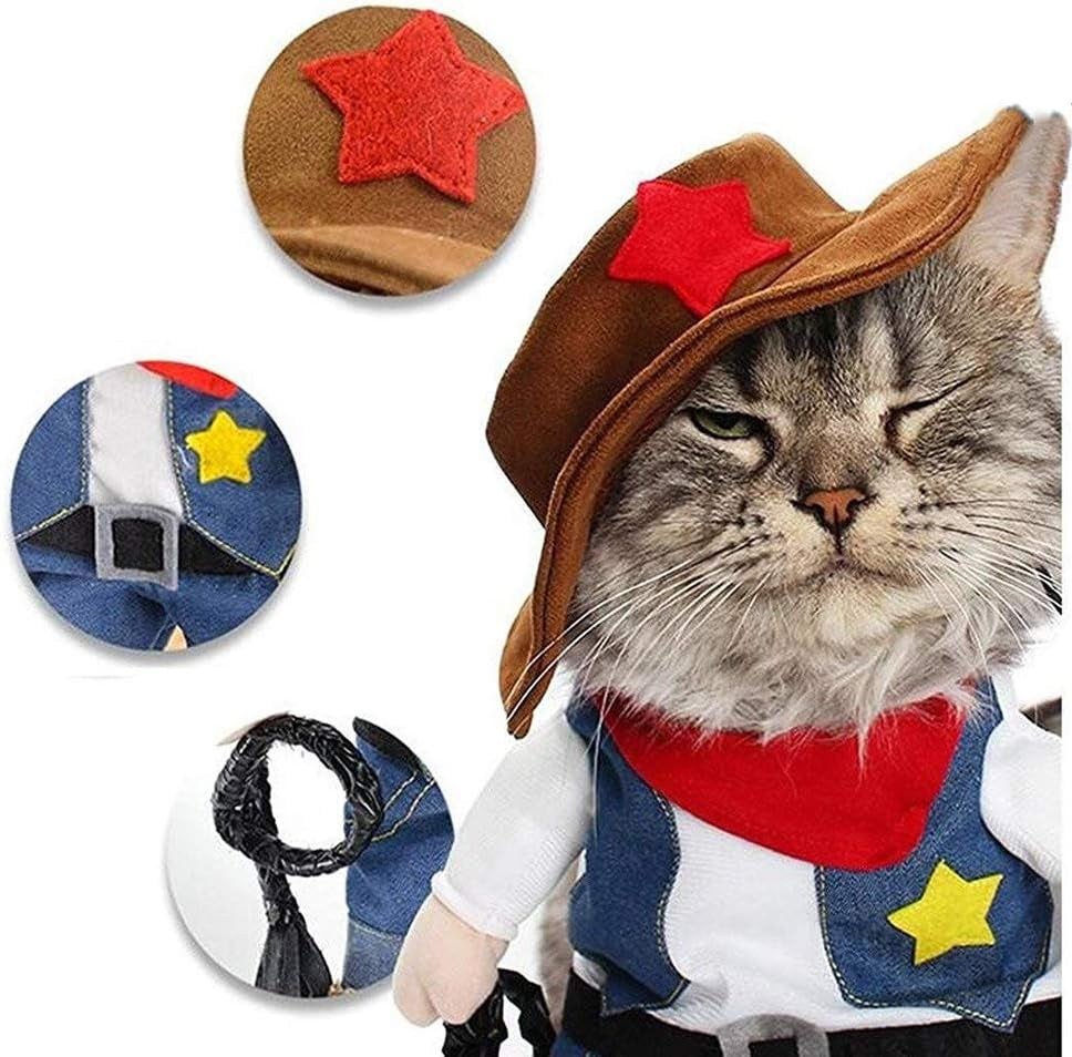 Cowboy Pet Costume with Hat for Cats and Small Dogs, Small
