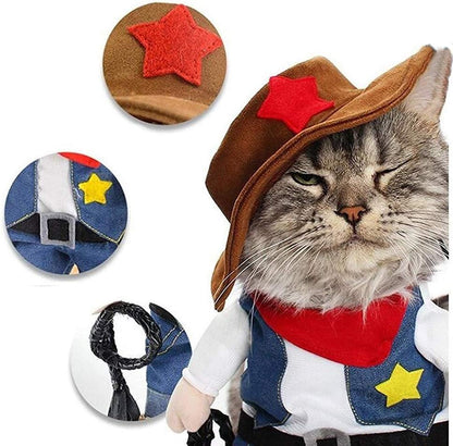 Cowboy Pet Costume with Hat for Cats and Small Dogs, Small