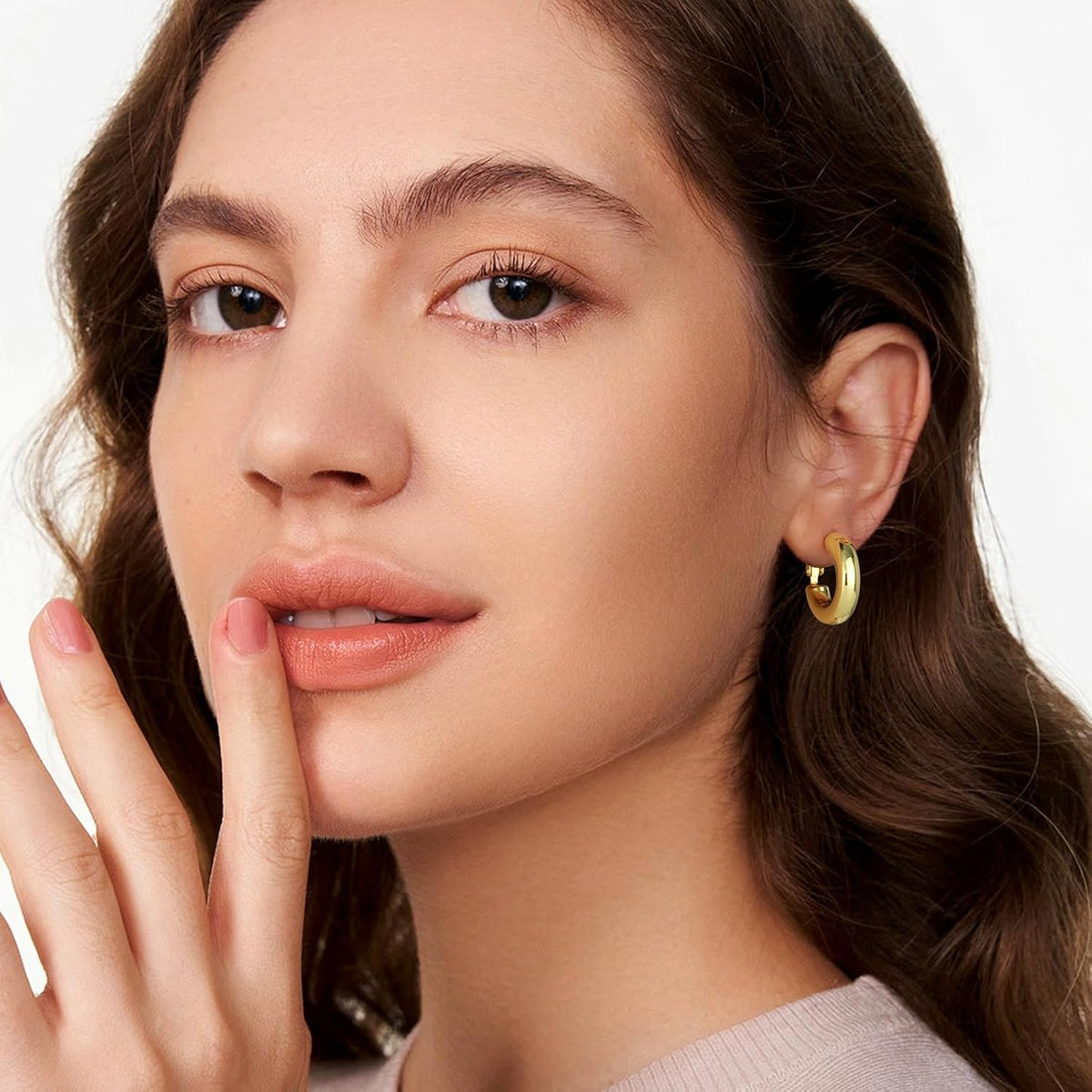 Chunky Gold Hoop Earrings, 14K Gold Plated, Lightweight Hollow Tube