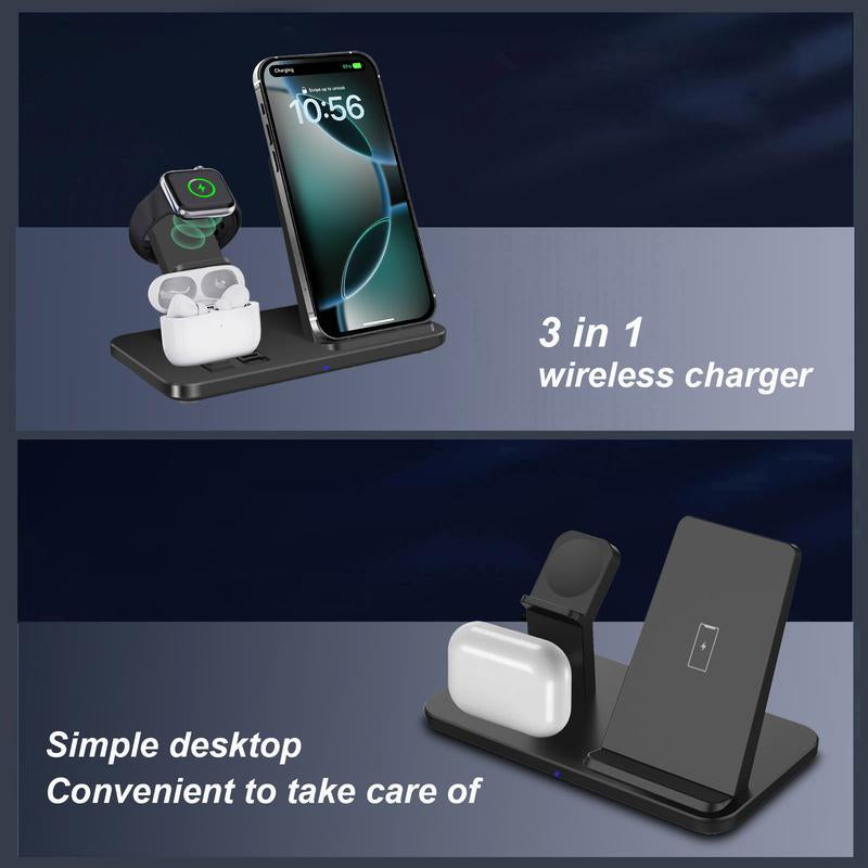 Ultimate 3-in-1 Wireless Charging Station for iPhone, Apple Watch, and AirPods - Compatible with iPhone 16, 15, 14, 13, 12, 11, X Pro Max & AirPods Pro 4 3