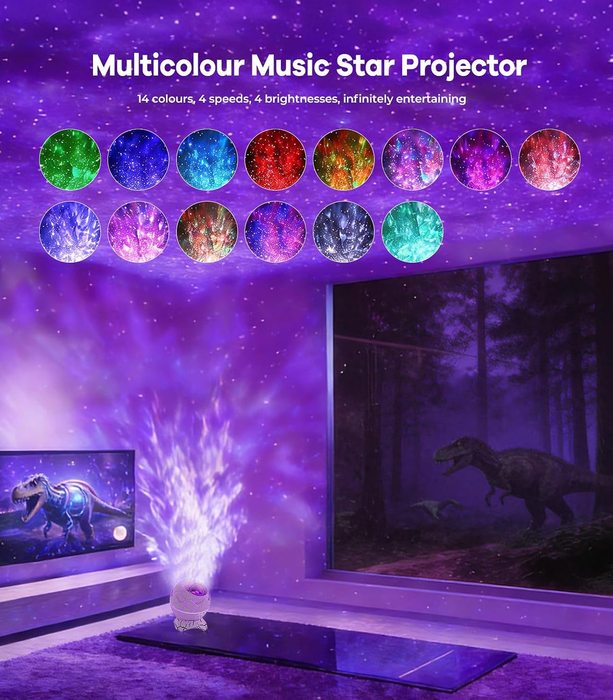 Dinosaur Egg Galaxy Star Projector with Nebula, Timer and Remote