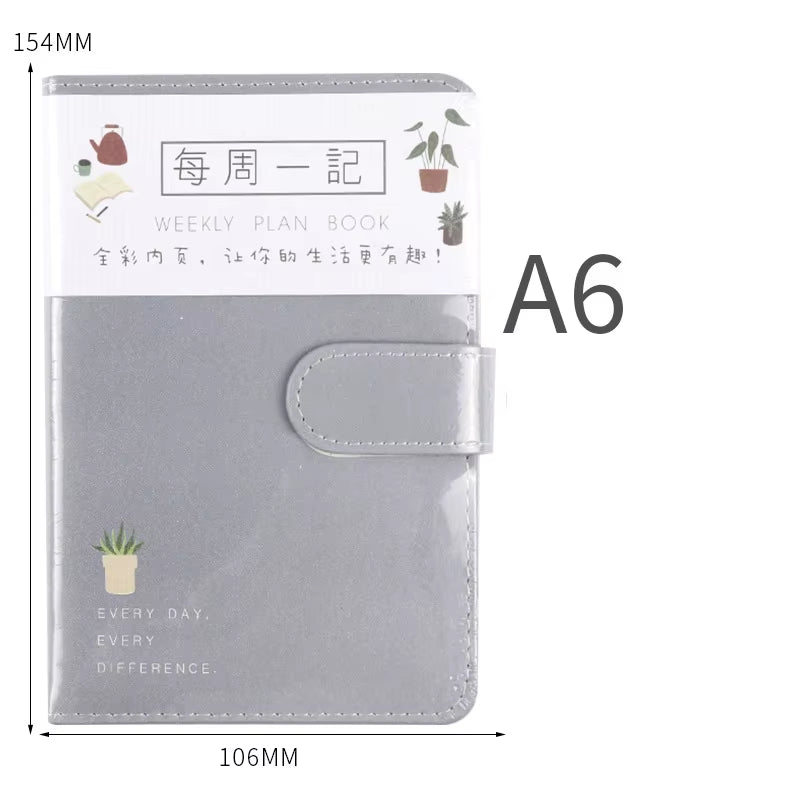 Cute Solid Color Magnetic Buckle Weekly Planner 2025 - A6 Diary & Journal for School Supplies