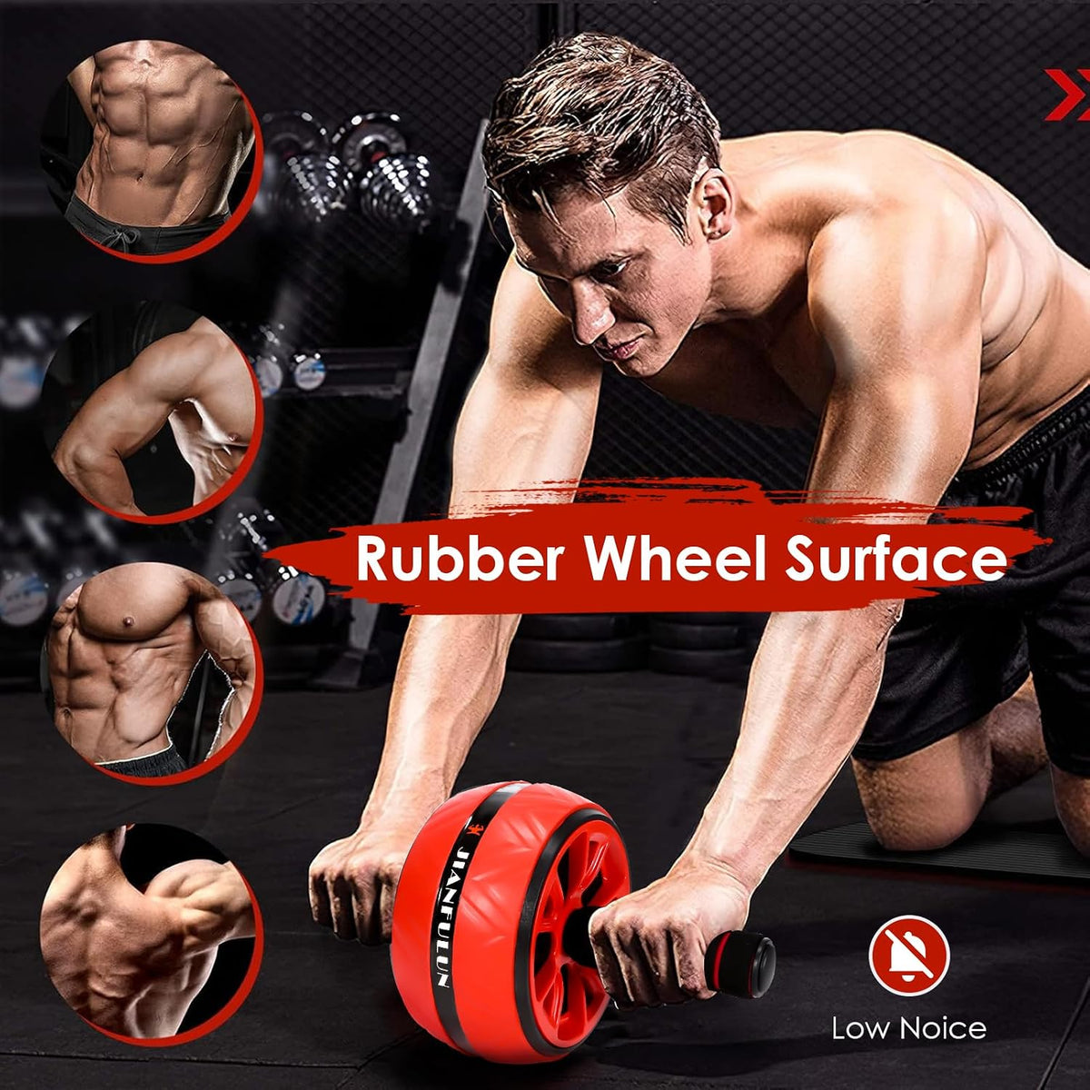 Ab Roller Wheel with Knee Pad and 2 Grip Strength Trainers