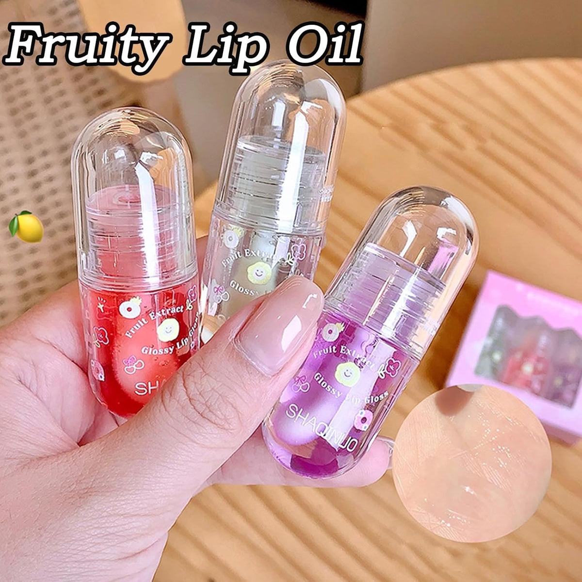 Tinted Fruit-Flavored Lip Oil Set, 4-Pack, High-Shine Moisturizing