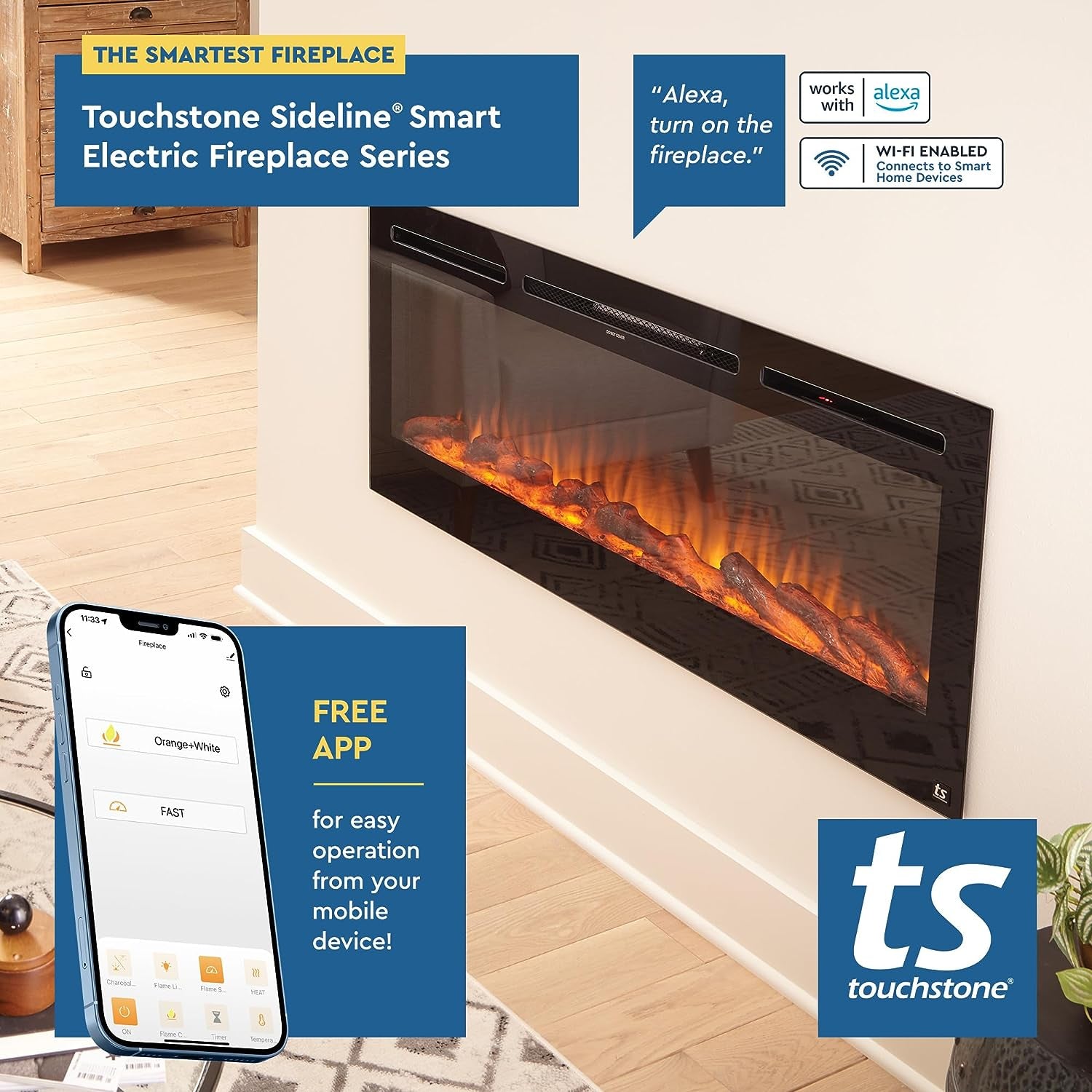 Transform Your Space with the Smart Electric Fireplace - 36" In-Wall Recessed Design, 30 Ember & Flame Colors, 1,500W Heater, Alexa/WiFi Enabled, Log & Crystal Options
