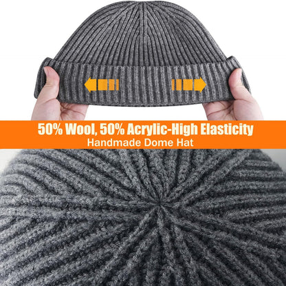 Cuffed Knit Fisherman Beanie, Wool Blend Winter Hat