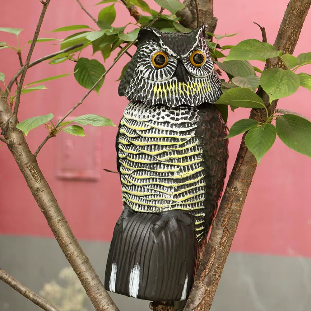Realistic Owl Decoy with Rotating Head, Garden Bird Deterrent