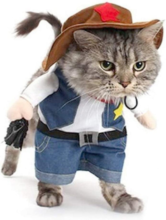 Cowboy Pet Costume with Hat for Cats and Small Dogs, Small
