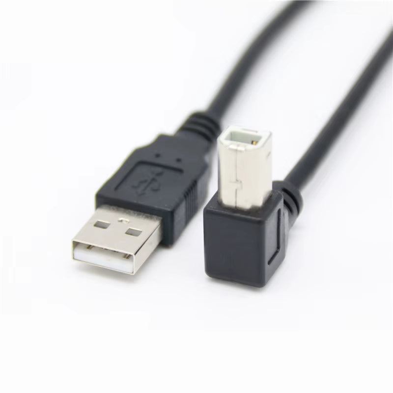 High-Speed USB 2.0 Male to Male Angled Cable for Printers & Scanners - 90 Degree Bend, 0.3M to 1.5M Length Options