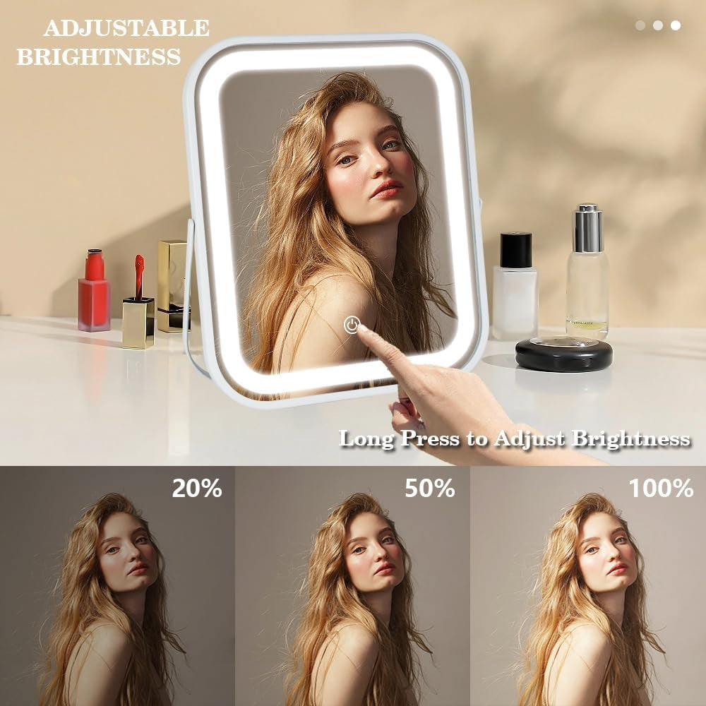 Rechargeable Lighted Makeup Mirror, 10 X 8 In, 3-Color Touch Lighting