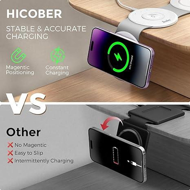 Ultimate 3-In-1 Hicober Wireless Charging Station - Magnetic Portable Charger Dock for iPhone 15/Pro/Max/Plus, iPhone 14/13/12, Apple Watch Series 9/Ultra, and AirPods - Perfect Travel Companion and Holiday Gift!