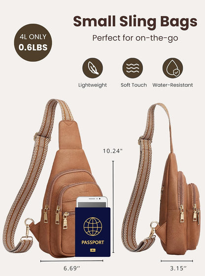 Vegan Leather Crossbody Sling Bag with Anti-Theft Pocket, Brown