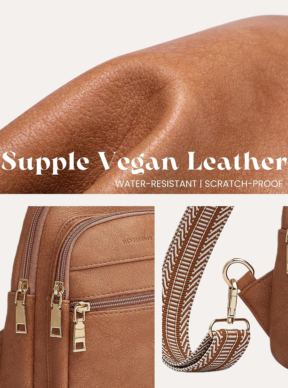 Vegan Leather Crossbody Sling Bag with Anti-Theft Pocket, Brown