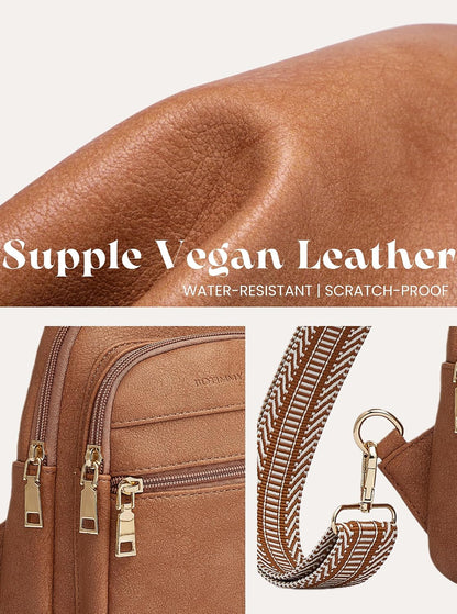 Vegan Leather Crossbody Sling Bag with Anti-Theft Pocket, Brown