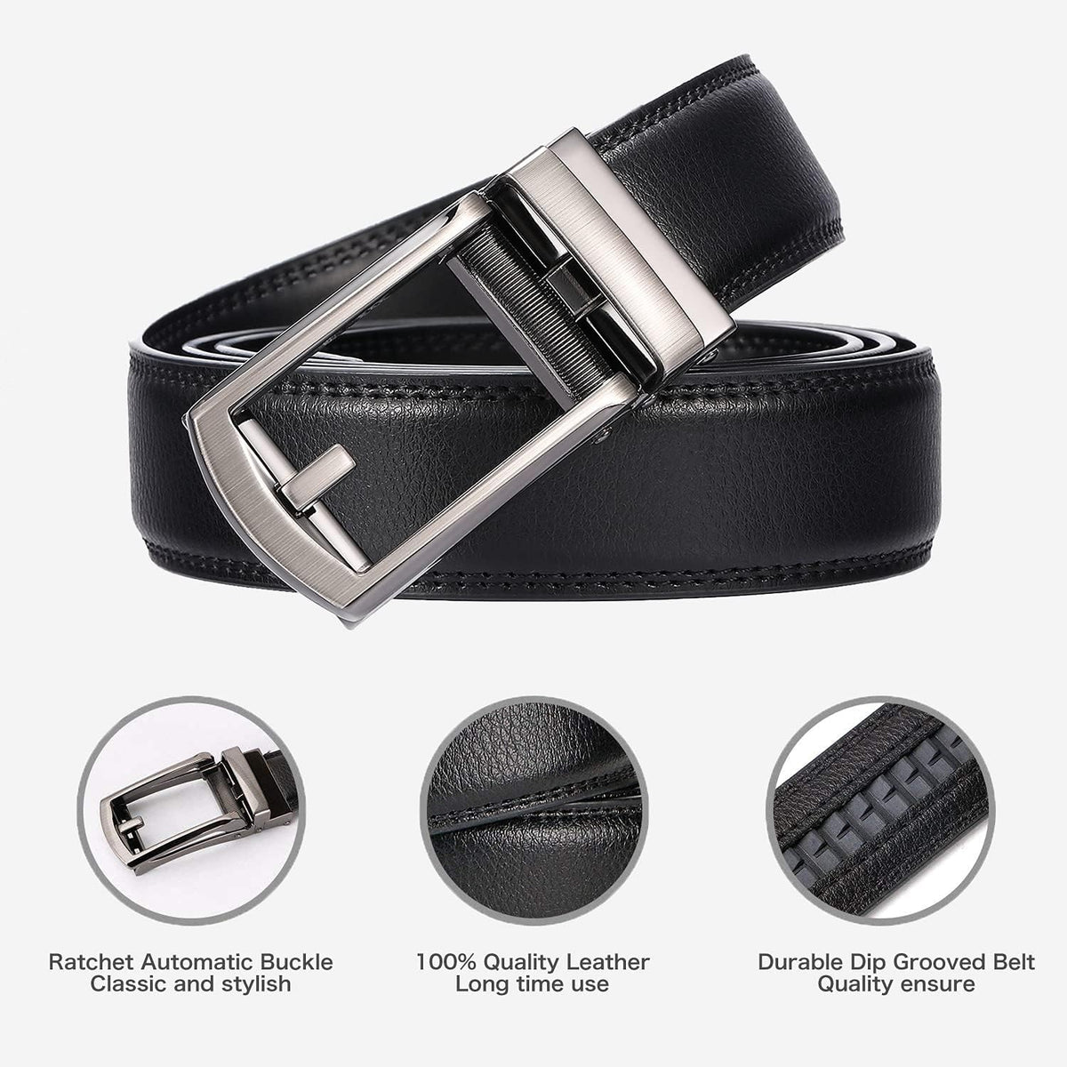 Men'S Leather Ratchet Belts, 2-Pack, Automatic Click Buckle, Trim to Fit
