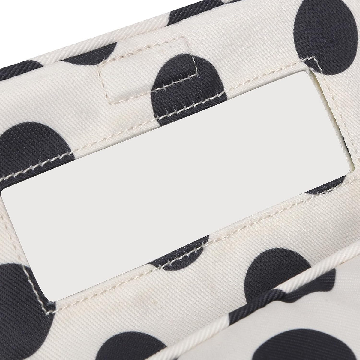Cute Nylon Makeup Bag with Built-In Mirror, Travel Cosmetic Bag, White Polka Dot