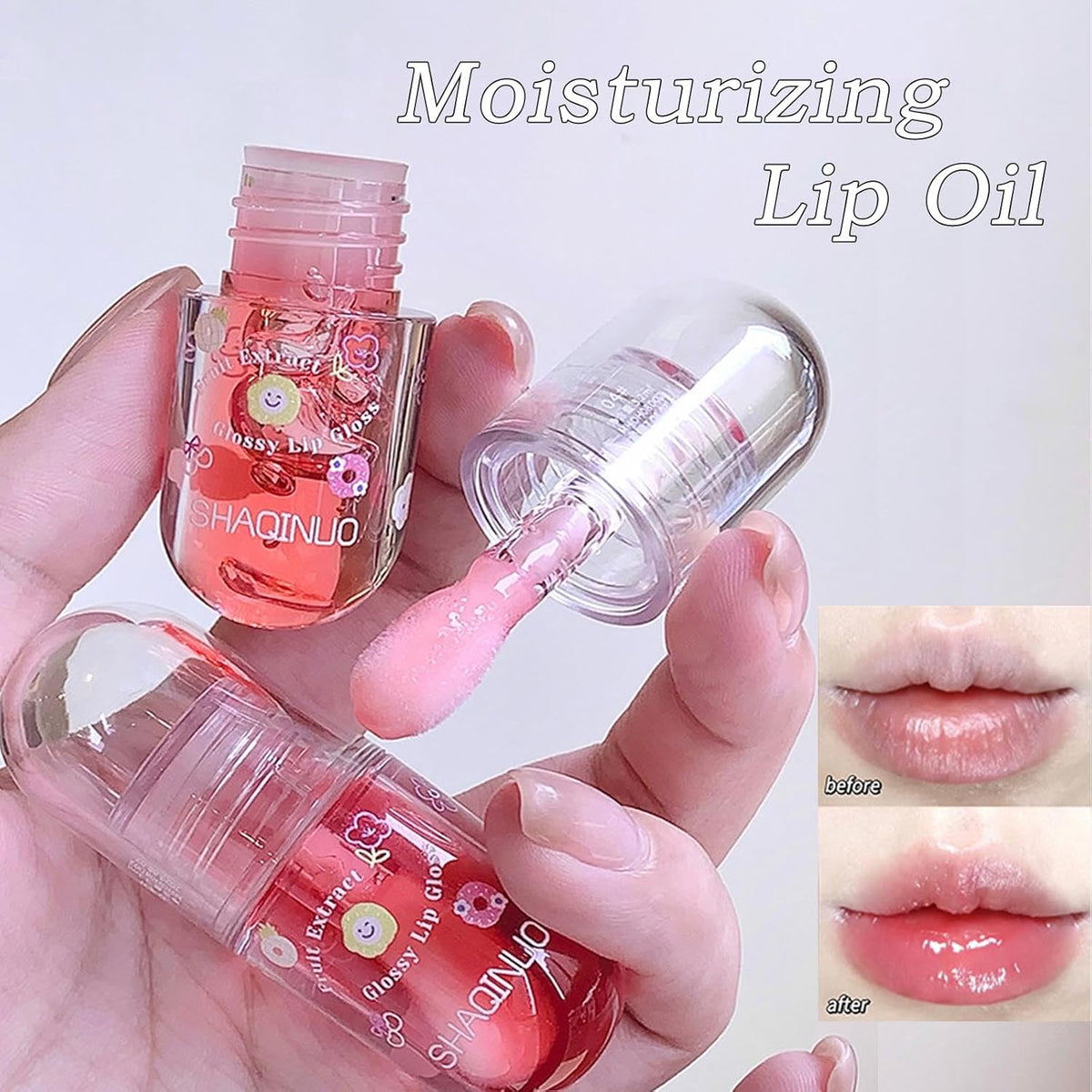Tinted Fruit-Flavored Lip Oil Set, 4-Pack, High-Shine Moisturizing