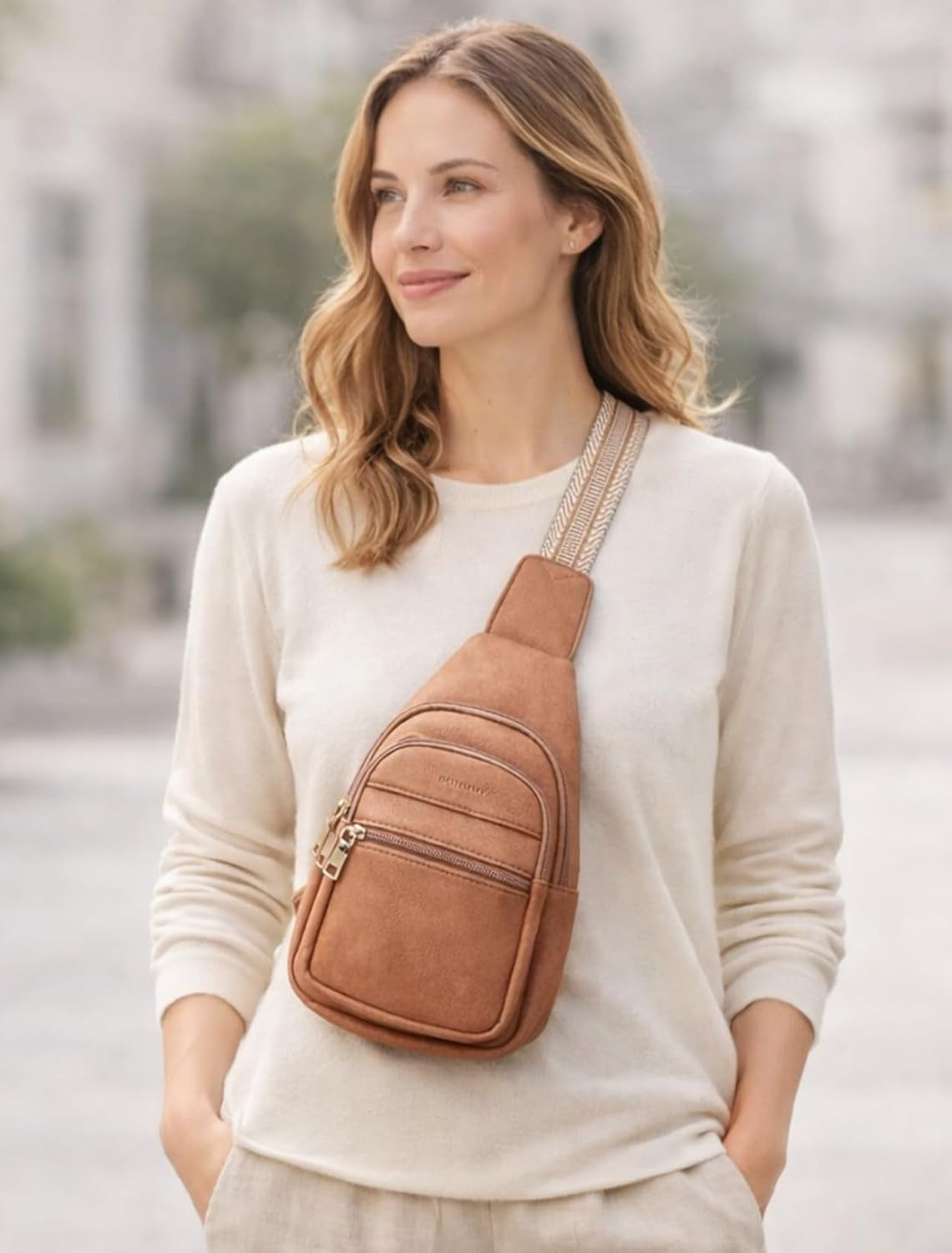 Vegan Leather Crossbody Sling Bag with Anti-Theft Pocket, Brown