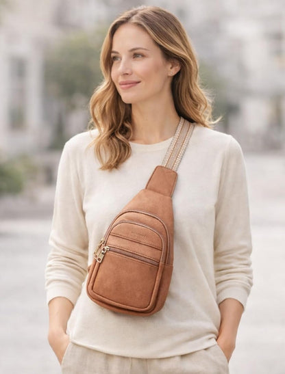 Vegan Leather Crossbody Sling Bag with Anti-Theft Pocket, Brown