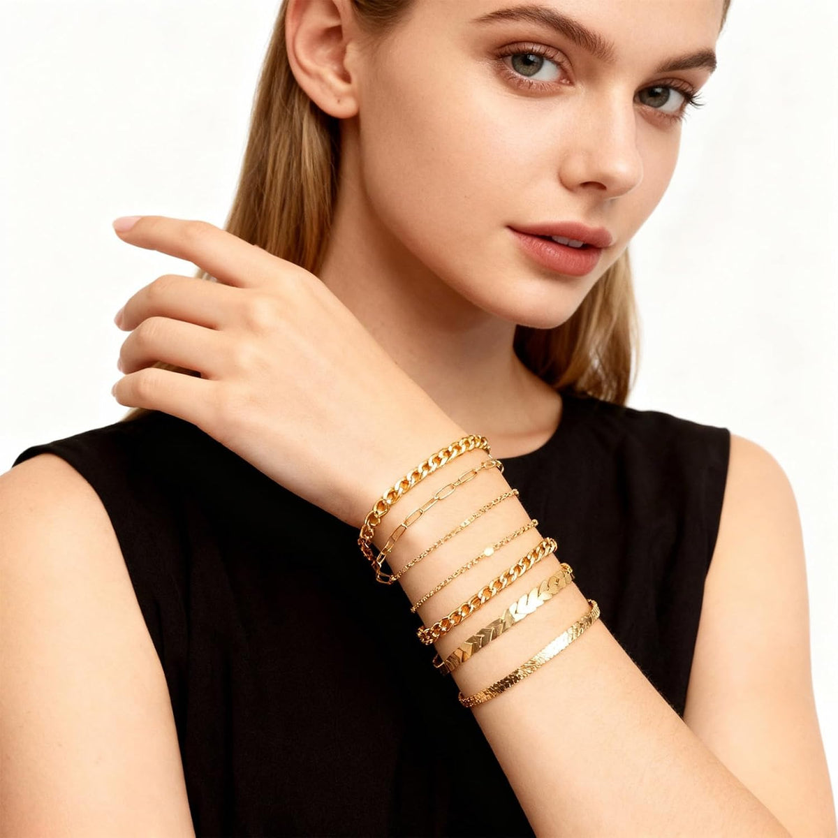 Gold Stack Bracelet Set, 12 Pieces, Gold Plated