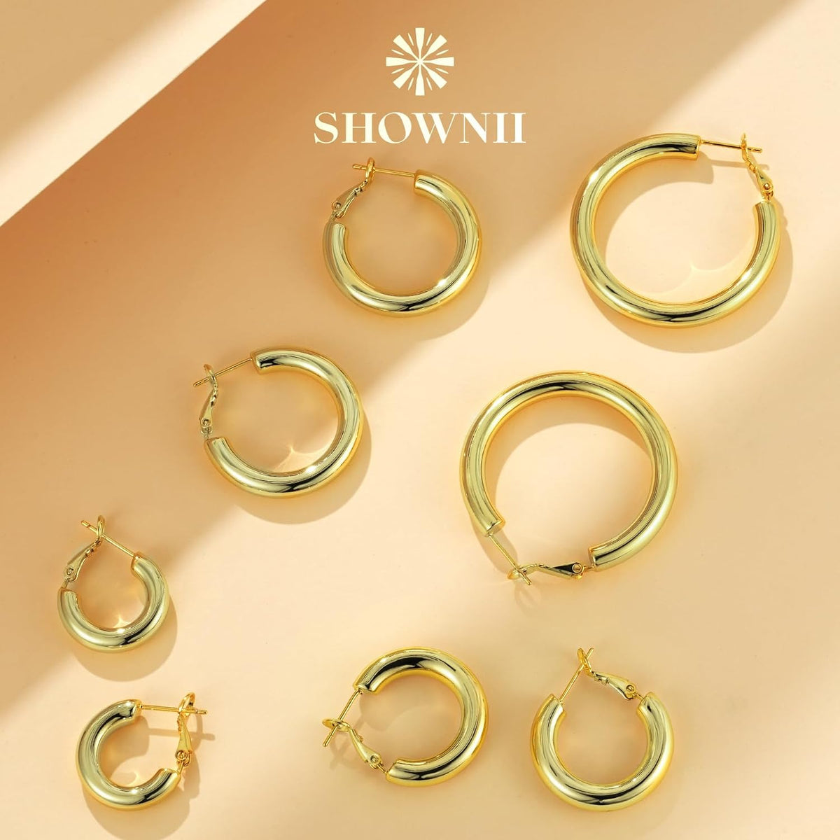 Chunky Gold Hoop Earrings, 14K Gold Plated, Lightweight Hollow Tube