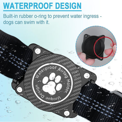 Glow-In-The-Dark Reflective Dog Collar with Waterproof Tracker Holder, Compatible with Apple Airtag, Blue, Medium