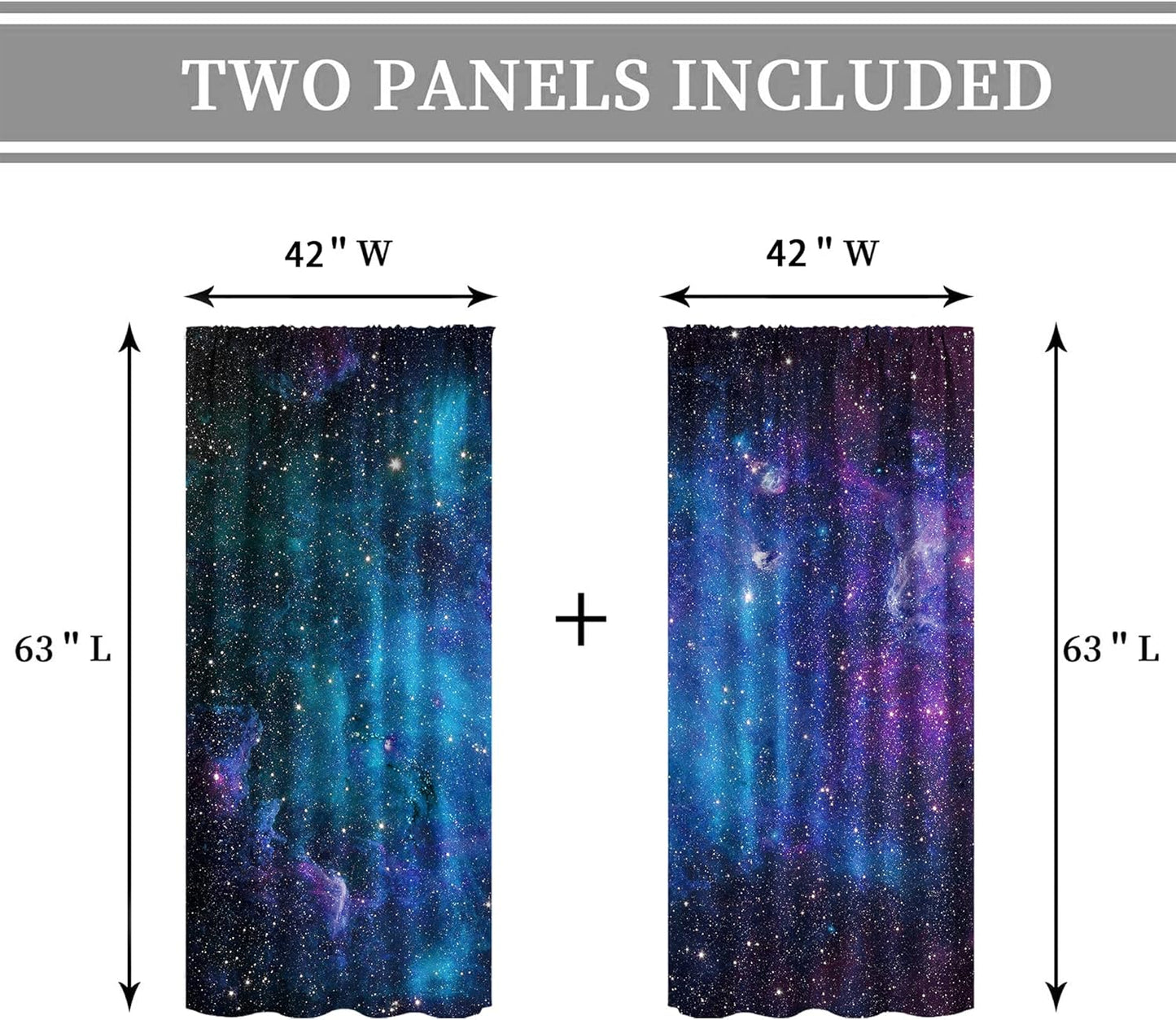 Kids Galaxy Nebula Curtains - 42"x63" Rod Pocket Drapes for Boys & Girls - Blue Universe with Planets & Stars - Perfect for Fantasy Bedrooms & Living Rooms - 2 Panels