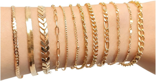 Gold Stack Bracelet Set, 12 Pieces, Gold Plated