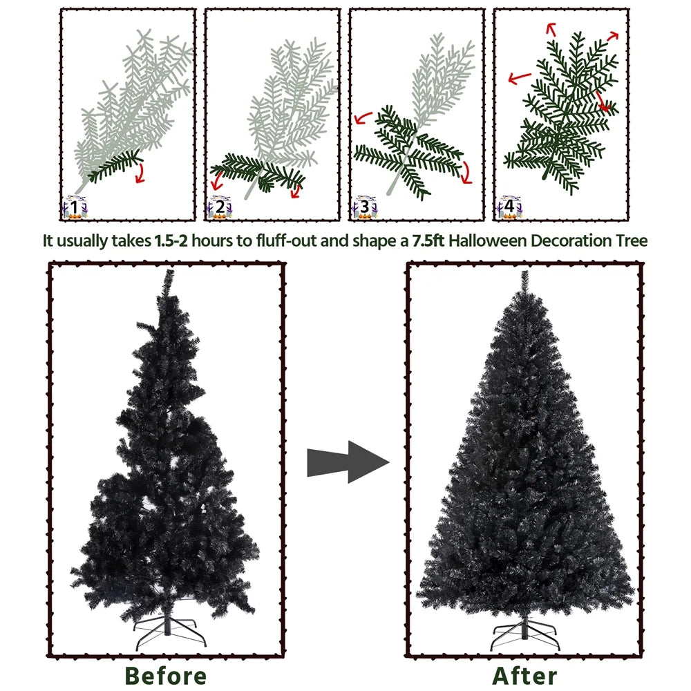 Stunning 7.5' Prelit Black Hinged Spruce Artificial Christmas Tree with Clear Incandescent Lights